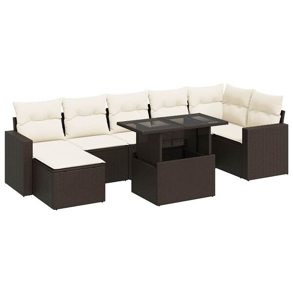 vidaXL Garden Sofa Set Brown PE rattan Large Adjustable Armrests