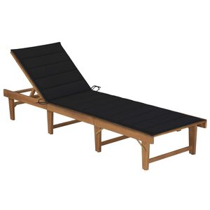 vidaXL Sun Lounger Black Solid Acacia Wood 78.7 x 24.0 x 11.8 in