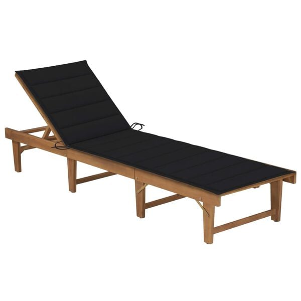 vidaXL Sun Lounger Black Solid Acacia Wood 78.7 x 24.0 x 11.8 in