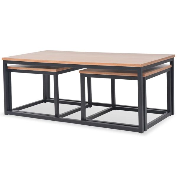 vidaXL Side Table Set of 3 Brown and black