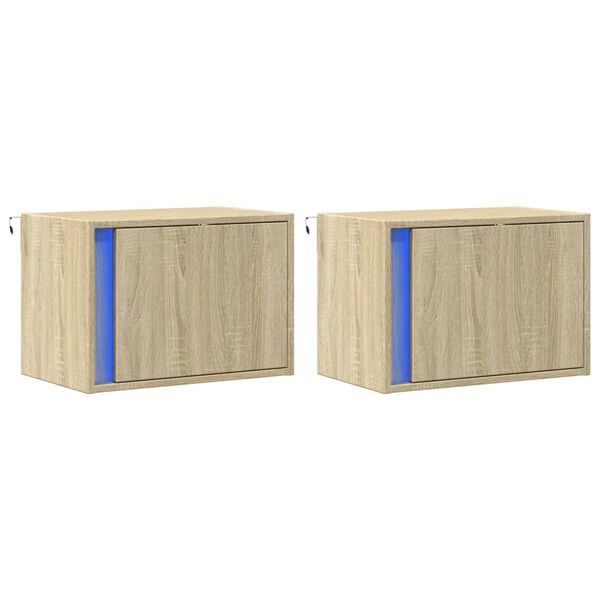 vidaXL Wall-mounted Bedside Cabinet Set of 2 Sonoma Oak Engineered wood