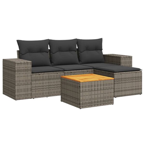 vidaXL Garden Sofa Set Grey Poly Rattan 5 Piece Set