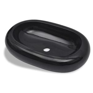 vidaXL Ceramic Bathroom Sink Basin Black Oval