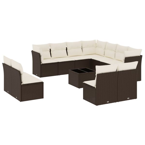 vidaXL Garden Sofa Set Brown PE rattan, tempered glass, powder-coated steel