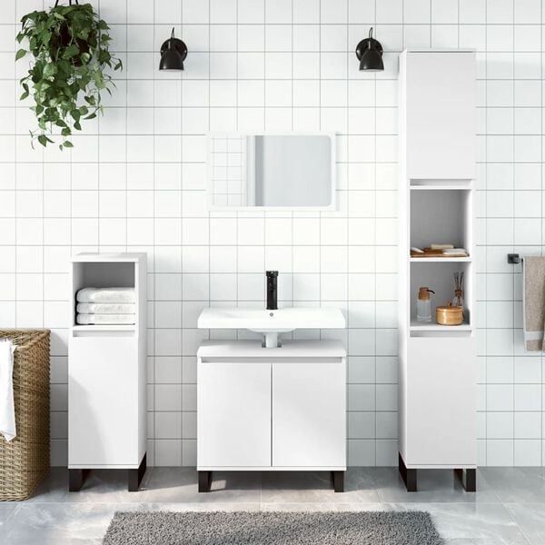vidaXL Bathroom Cabinet White Engineered wood, iron Tall Modern