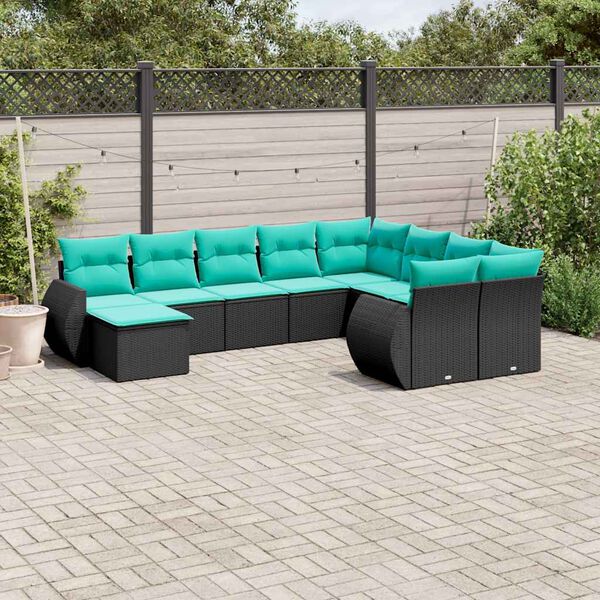 vidaXL 10 Piece Garden Sofa Set with Cushions Black Poly Rattan