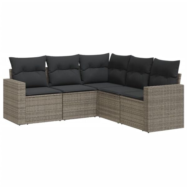 vidaXL Garden Sofa Set Gray PE rattan, Powder-coated Steel, Polyester