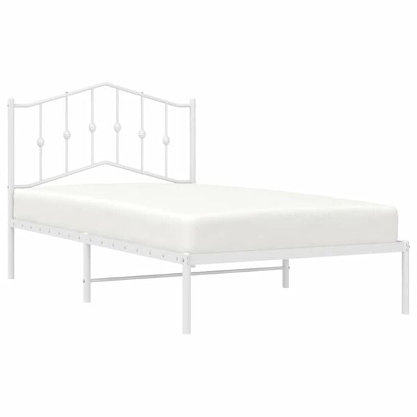 vidaXL Bed Frame White Steel Single Bed Frame Rectangular Modern