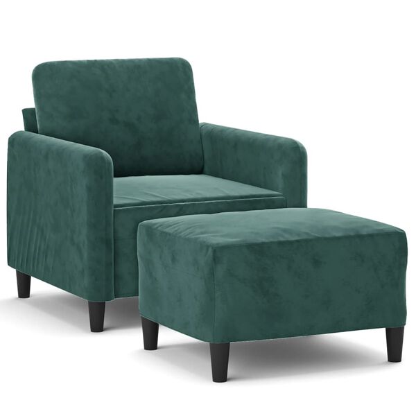 vidaXL Sofa Chair with Footstool Dark Green 23.6" Velvet