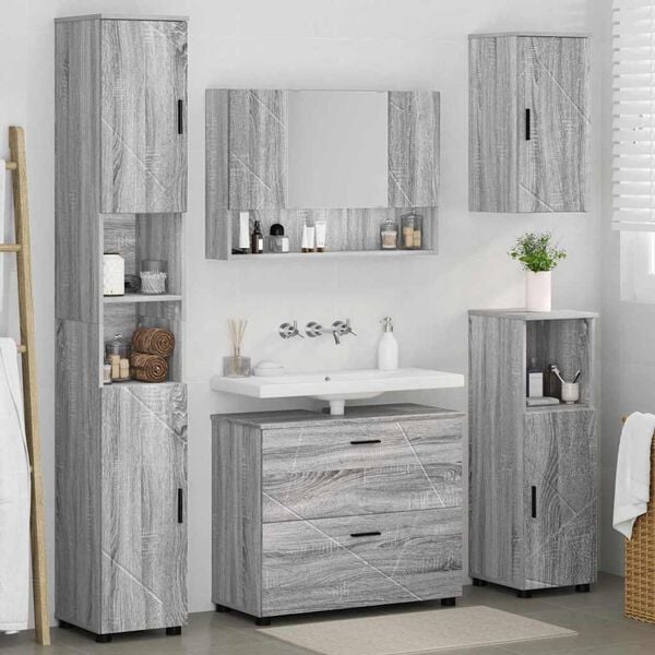 vidaXL Bathroom Furniture Set 5 pcs Grey sonoma Engineered wood