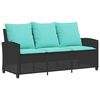 vidaXL Patio Sofa 3-Seater with Cushions&Table Black Poly Rattan