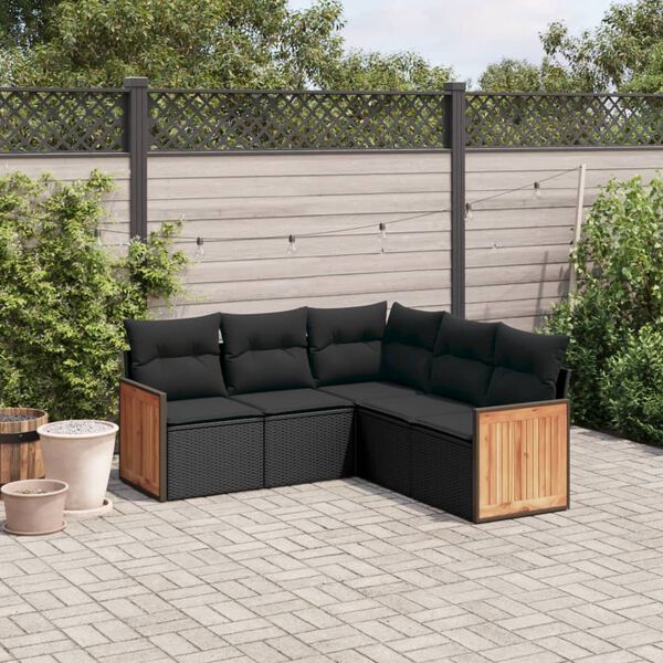 vidaXL Garden Sofa Set Black PE rattan, powder-coated steel, 100% polyester