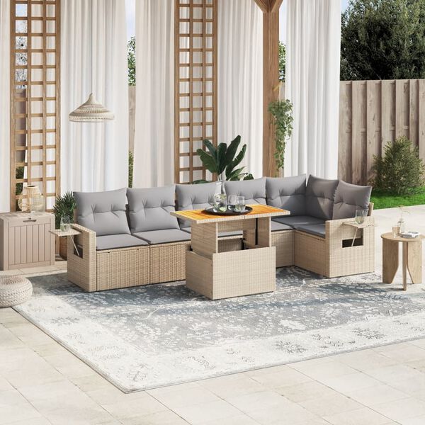 vidaXL Garden Sofa Set Beige PE rattan Large Adjustable Armrests