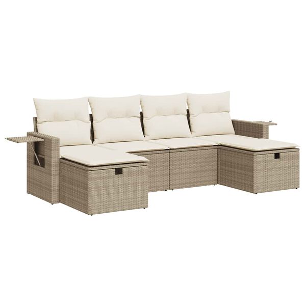 vidaXL Garden Sofa Set Beige PE Rattan Adjustable Feet Garden Sofa Set