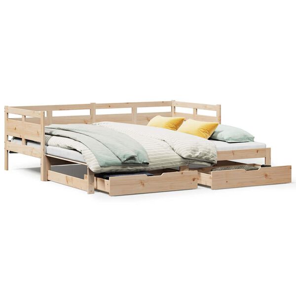 vidaXL Daybed With Trundle Natural Solid pine wood Twin