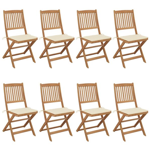 vidaXL Garden Chair Set of 8 Cream (Cushion), Natural Wood (Chair)