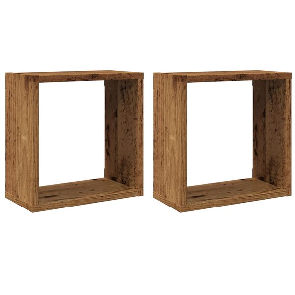vidaXL Wall Cube Shelf Set of 2 Old wood Engineered wood Medium