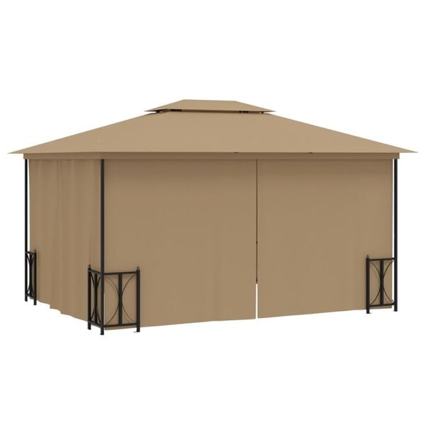 vidaXL Gazebo with Sidewalls&Double Roofs 9.8x13.1' Taupe