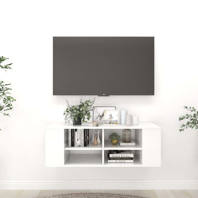vidaXL Wall-Mounted TV Stand High Gloss White 40.2"x13.8"x13.8" Engineered Wood