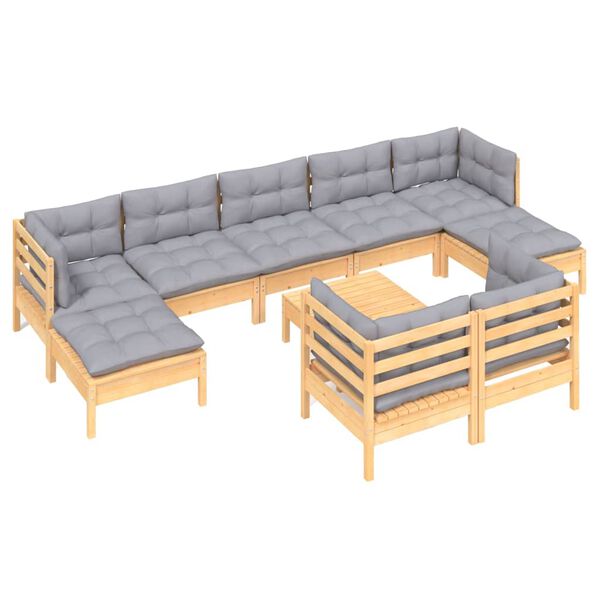 vidaXL Garden Lounge Set Grey, Natural Solid pinewood, 100% polyester fabric