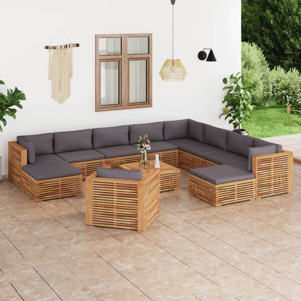 vidaXL 12 Piece Patio Lounge Set with Cushion Solid Teak Wood