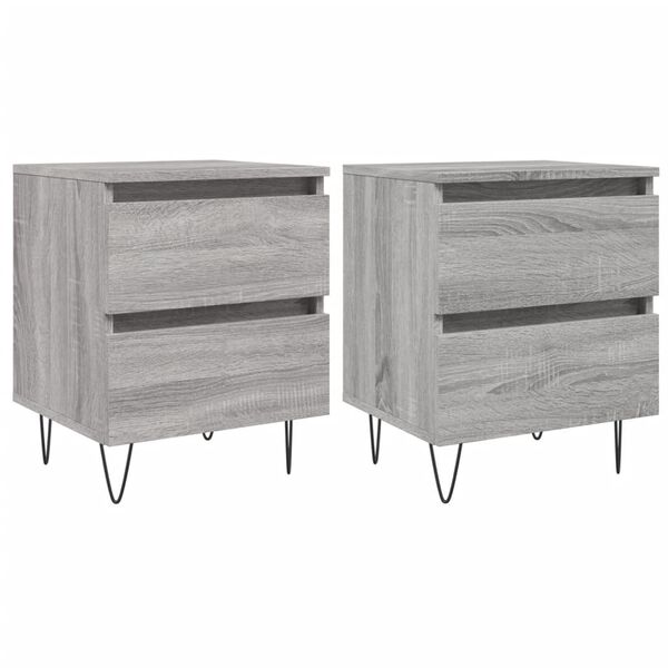 vidaXL Bedside Cabinet Set of 2 Grey Sonoma Engineered wood, Iron Medium