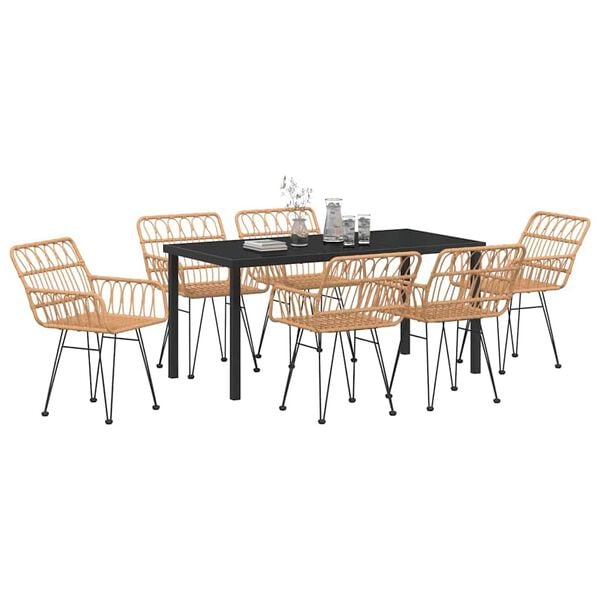 vidaXL Garden Dining Set 7 pcs Brown Powder-Coated Steel