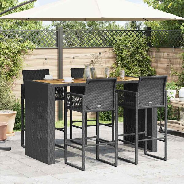 vidaXL Garden Bar Set Black Poly Rattan 5 Piece Set Durable