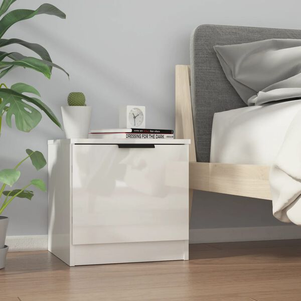 vidaXL Bedside Cabinet Set of 2 High gloss white Engineered wood Medium