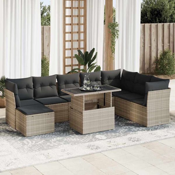 vidaXL Garden Sofa Set Light Gray PE Rattan Large Adjustable Feet