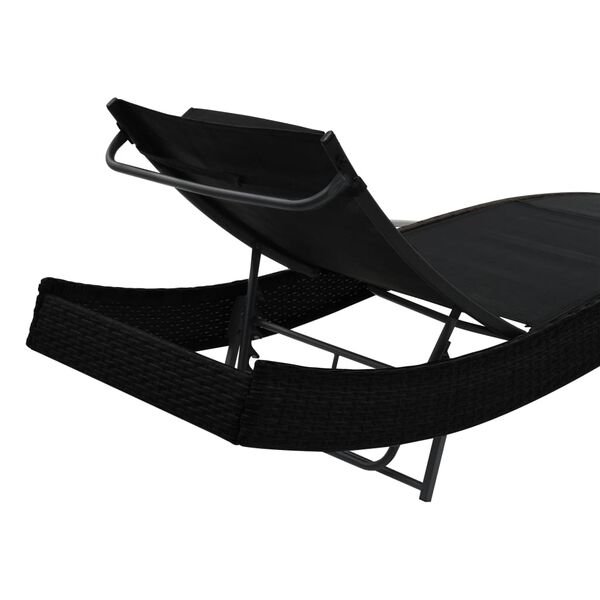vidaXL Sunlounger Black Poly Rattan Standard Adjustable Armrests