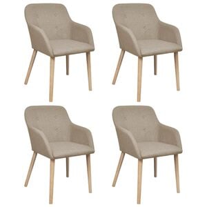 vidaXL Dining Chair Set of 4 Beige Polyester, Oak wood Standard