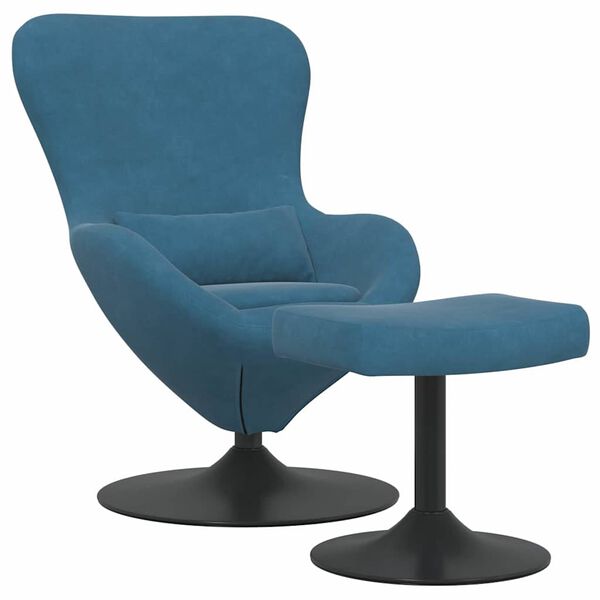 vidaXL Egg Chair with Footstool Blue 24.80 x 28.74 x 35.43 in Velvet