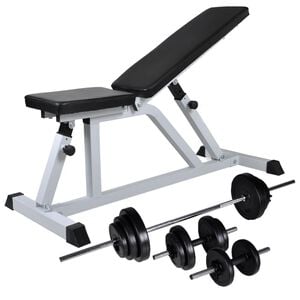 vidaXL Workout Bench with Barbell and Dumbbell Set 67.2 lb (90360+90377)