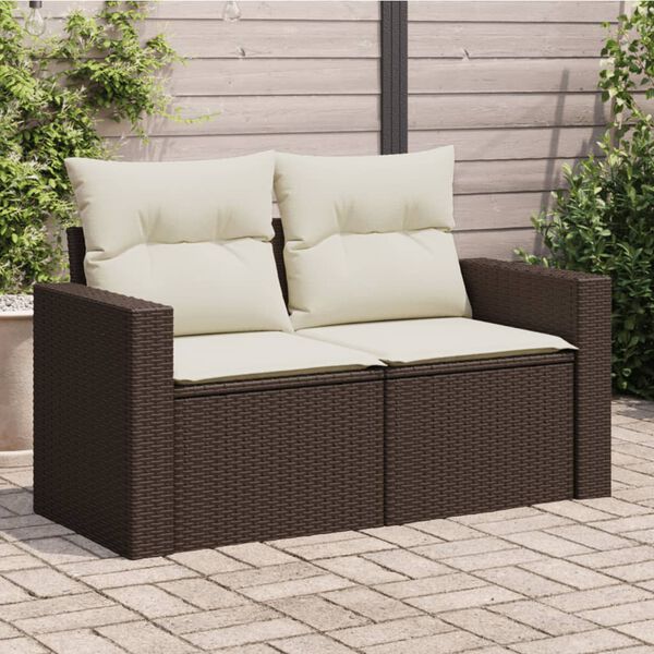 vidaXL Garden Sofa Brown and cream white PE rattan 2-seater Modular