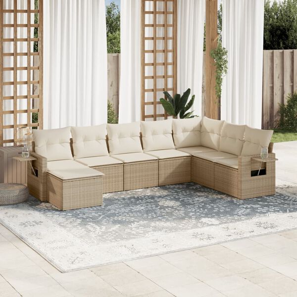 vidaXL Garden Sofa Set Beige PE rattan, powder-coated steel, polyester