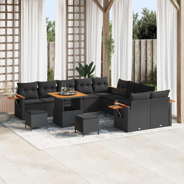 vidaXL Garden Sofa Set with Cushion 17 pcs Black Poly Rattan