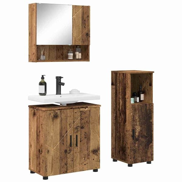 vidaXL Bathroom Furniture Set 3 pcs Old Wood Engineered wood & Metal