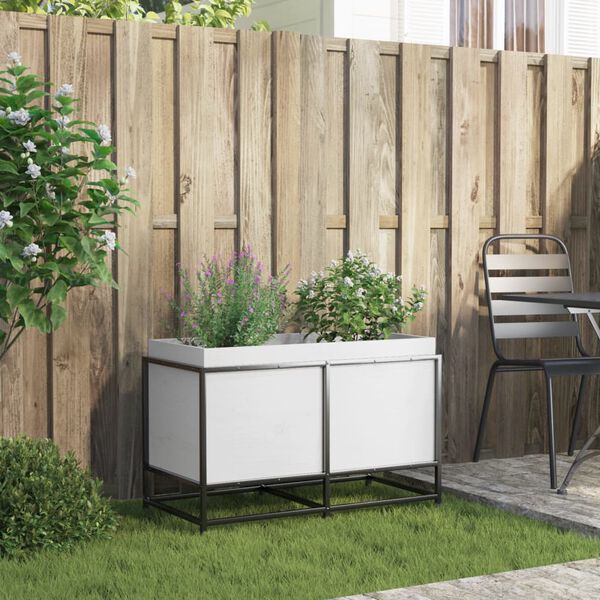 vidaXL Garden Planter White Solid pine wood, steel Medium