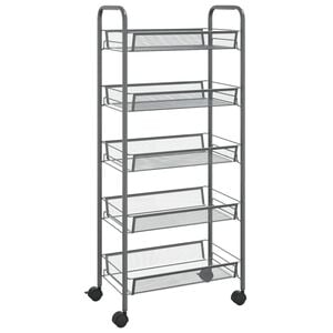 vidaXL 5-Tier Kitchen Trolley Gray 18.1"x10.2"x41.3" Iron