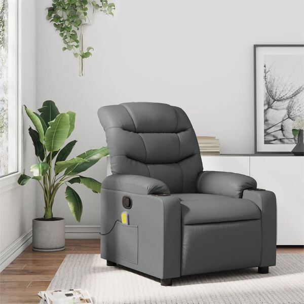 vidaXL Massage Recliner Chair Gray Faux Leather Medium to Large