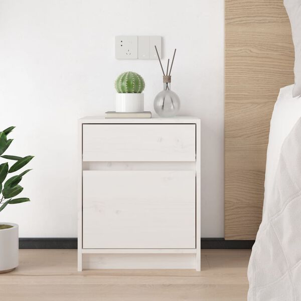 vidaXL Bedside Cabinet White Solid Pine Wood Medium Bedside Cabinet
