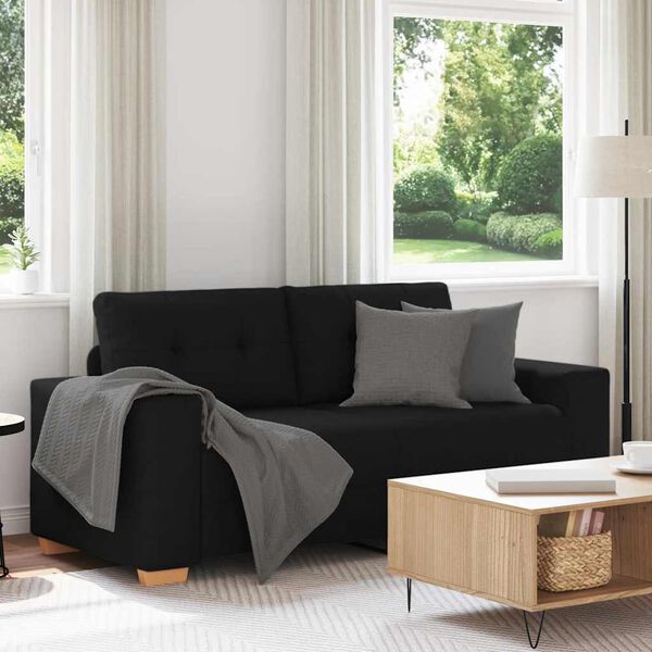 vidaXL Loveseat Sofa Black 100% Polyester, Plywood, Steel 2-seater