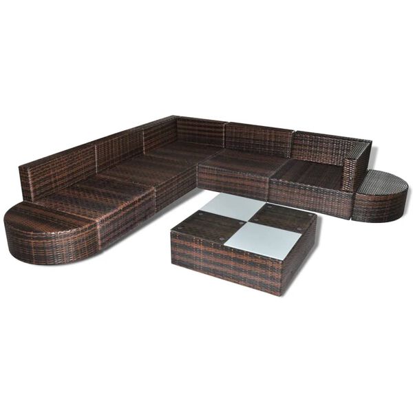 vidaXL Patio Furniture Set Set of 8 Brown Poly Rattan Large Modular