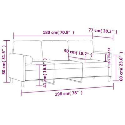 vidaXL 3-Seater Sofa with Throw Pillows Light Gray 70.9" Velvet
