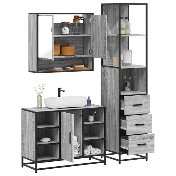 vidaXL Bathroom Furniture Set Grey Sonoma Engineered wood, metal Medium