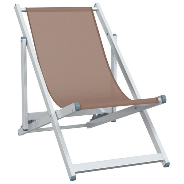vidaXL Beach Chair Set of 2 Brown Aluminum, Textilene Compact Foldable