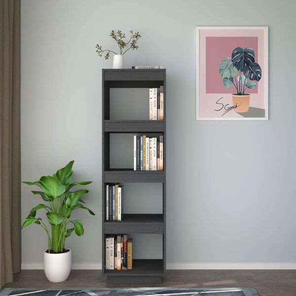 vidaXL Book Cabinet Grey Solid Pinewood Medium Book Cabinet