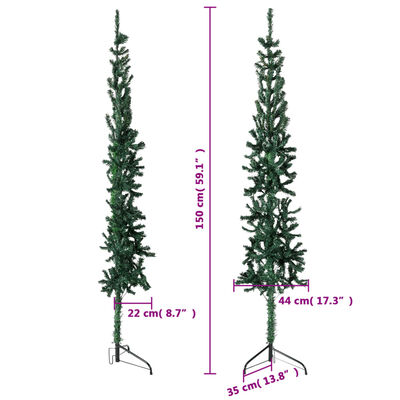 vidaXL Slim Artificial Half Christmas Tree with Stand Green 5 ft