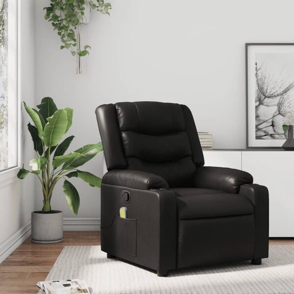 vidaXL Massage Recliner Chair Black Faux leather, metal, plywood Single